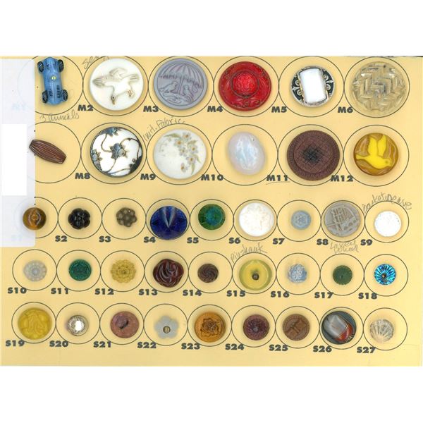 A PARTIAL CARD OF DIVISION ONE AND THREE GLASS BUTTONS