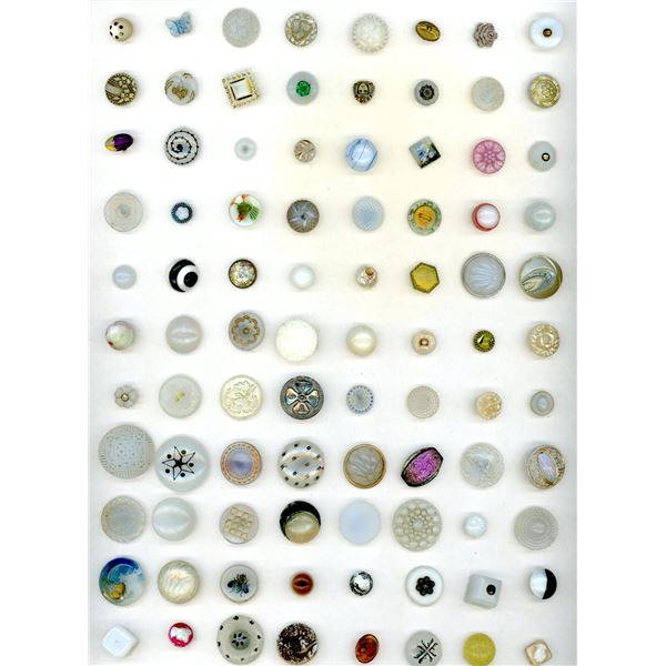 A LARGE CARD OF DIVISION ONE CHARMSTRING GLASS BUTTONS