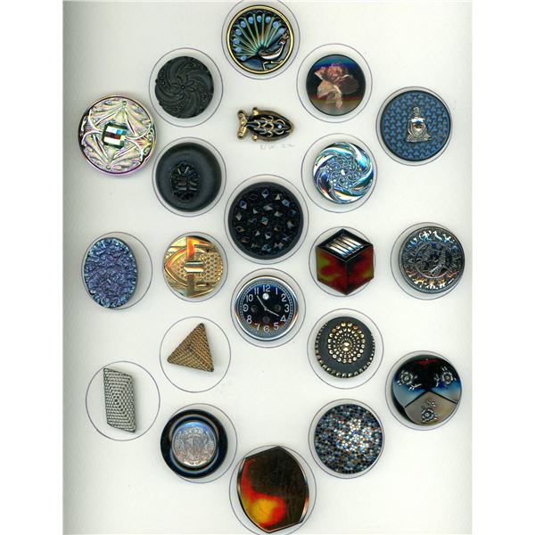 A CARD OF DIVISION ONE BLACK  GLASS BUTTONS