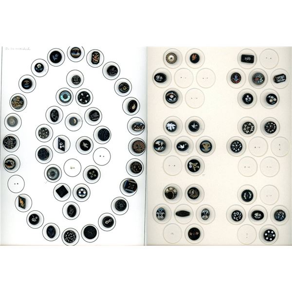 2 CARDS OF DIVISION ONE BLACK GLASS BUTTONS