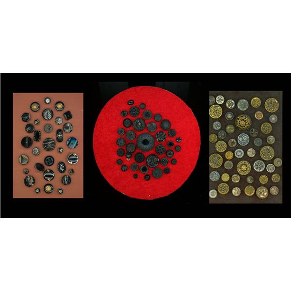 A LOT OF DIVISION ONE METAL AND BLACK GLASS BUTTONS