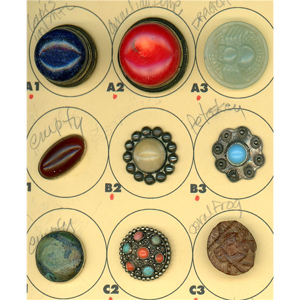A PARTIAL CARD OF DIVISION 1 & 3 GEMSTONE BUTTONS