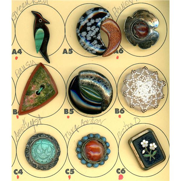 A PARTIAL CARD OF DIVISION 1 & 3 GEMSTONE BUTTONS