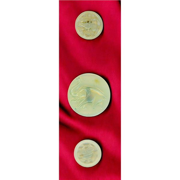 A SMALL CARD OF DIVISION ONE AND THREE GEMSTONE BUTTONS