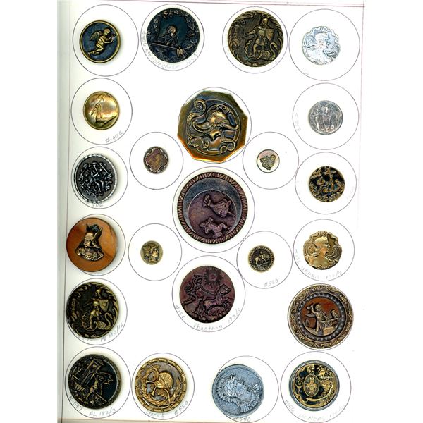 A CARD OF DIVISION 1 & 3 PICTORIAL BUTTONS