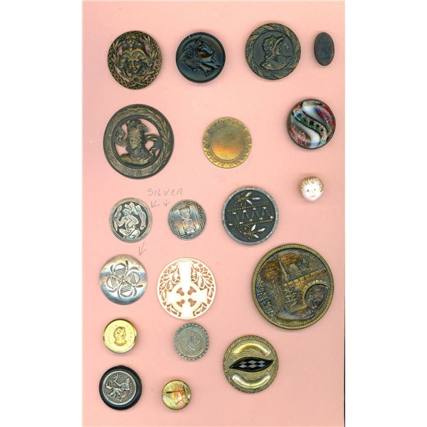 A SMAL CARD OF DIVISION 1 & 3 ASSORTED MATERIAL BUTTONS