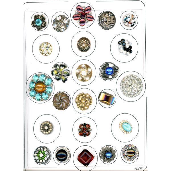 A CARD OF DIVISION 1 & 3 JEWELED BUTTONS