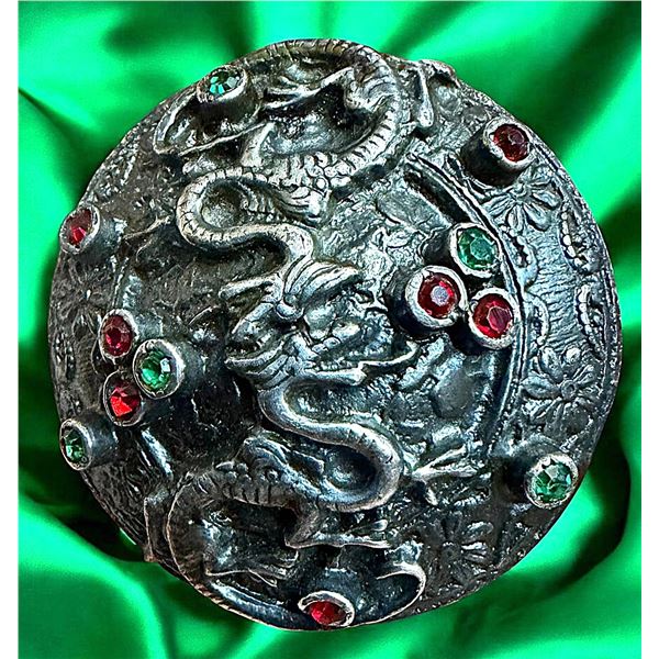 A DIVISION PEWTER AND JEWELED PICTORIAL BITTON