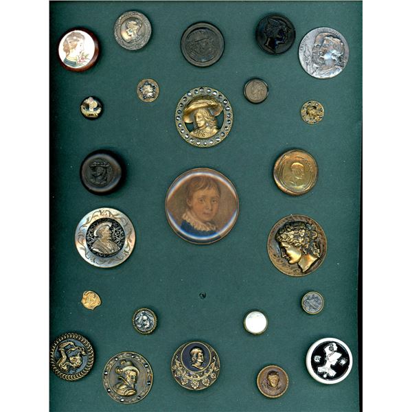 A CARD OF DIVISION ONE AND THREE HEAD BUTTONS