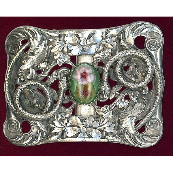 A DIVISION ONE SILVER AND GLASS BUCKLE