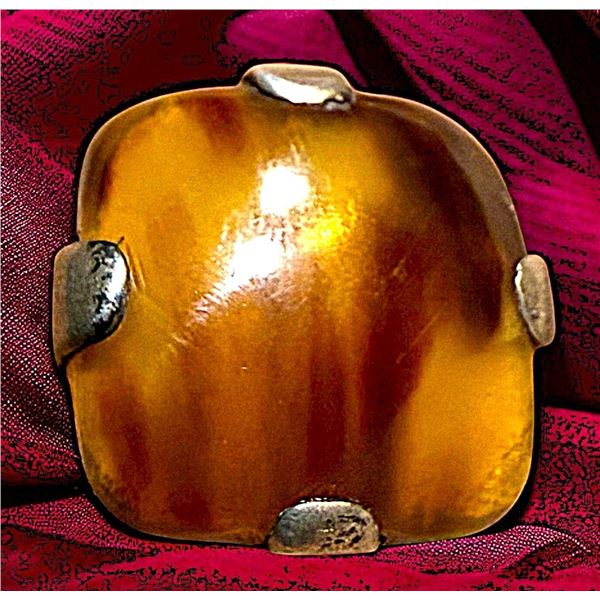 A DIVISION THREE STERLING AND NATURAL MATERIAL BUTTON