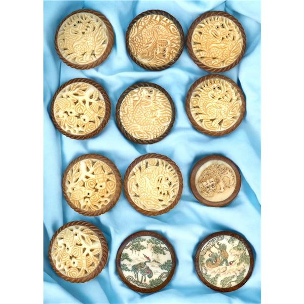 A SELECTION OF DIVISION THREE BONE IN WOOD BUTTONS