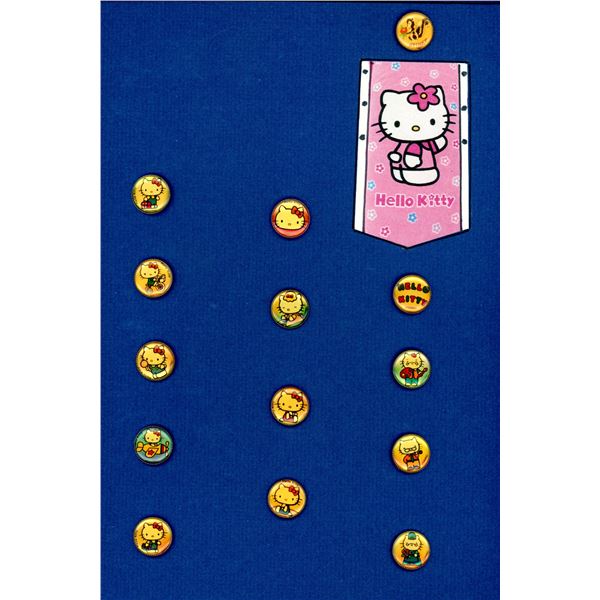 A CARD OF DIVISION THREE CARTOON CHARACTER BUTTONS