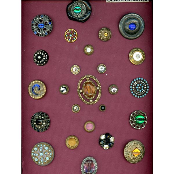 A CARD OF DIVISION 1 & 3 JEWELED BUTTONS
