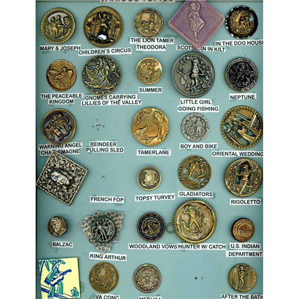 A CARD OF DIVISION ONE & THREE PICTURE BUTTONS