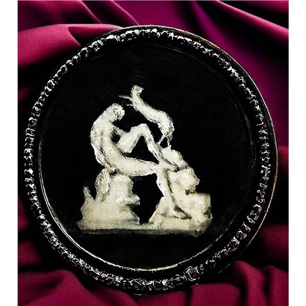 A SCARCE DIVISION ONE HAND PAINTED UNDER GLASS BUTTON