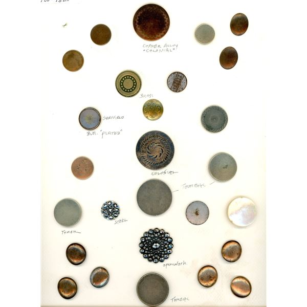 A CARD OF DIVISION ONE EARLY METAL BUTTONS