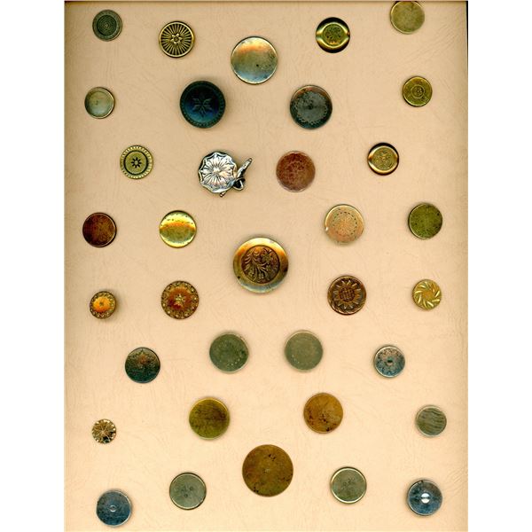 A CARD OF DIVISION ONE EARLY METAL BUTTONS