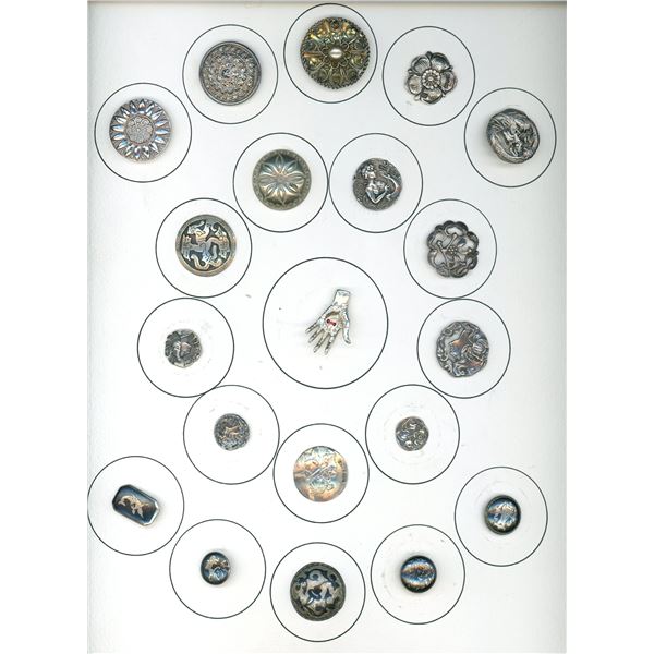 A CARD OF DIVISION ONE AND THREE SILVER BUTTONS