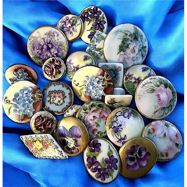 A BAG LOT OF DIVISION 1 HAND PAINTED PORCELAIN BUTTONS