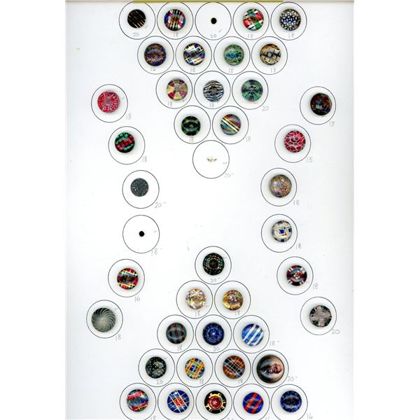 A CARD OF DIVISION ONE COLORFUL GLASS BUTTONS