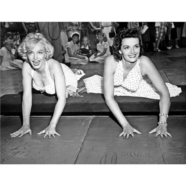 Marilyn Monroe and Jane Russell Hollywood Walk of Fame reprint photo