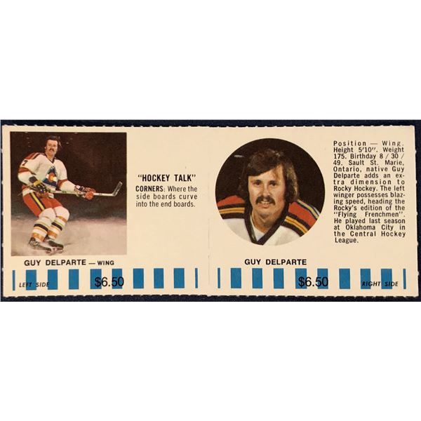 1976-77 COLORADO ROCKIES NHL PUCK BUCKS GAME CARD - GUY DELPARTE