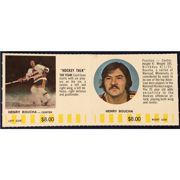 1976-77 COLORADO ROCKIES NHL PUCK BUCKS GAME CARD - HENRY BOUCHA