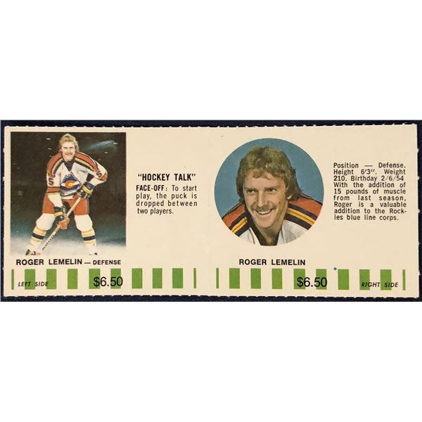 1976-77 COLORADO ROCKIES NHL PUCK BUCKS GAME CARD - ROGER LEMELIN
