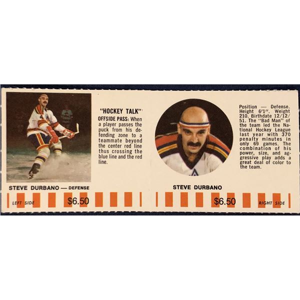 1976-77 COLORADO ROCKIES NHL PUCK BUCKS GAME CARD - STEVE DURBANO