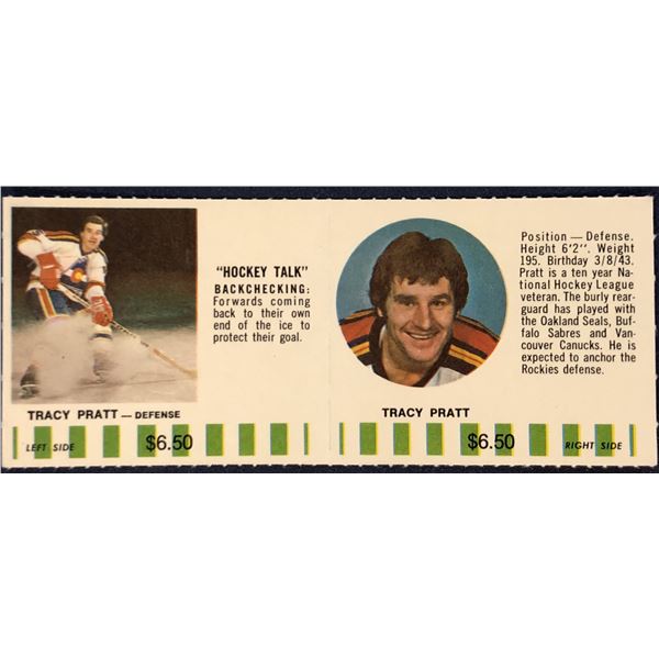 1976-77 COLORADO ROCKIES NHL PUCK BUCKS GAME CARD - TRACY PRATT