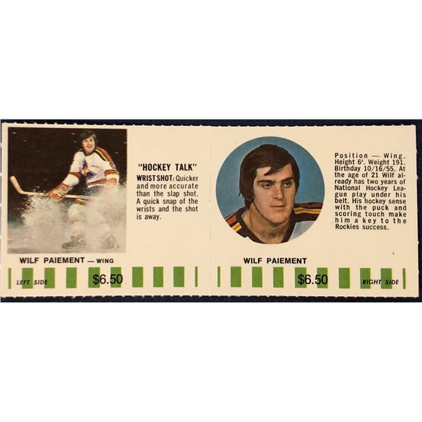 1976-77 COLORADO ROCKIES NHL PUCK BUCKS GAME CARD - WILF PAIEMENT
