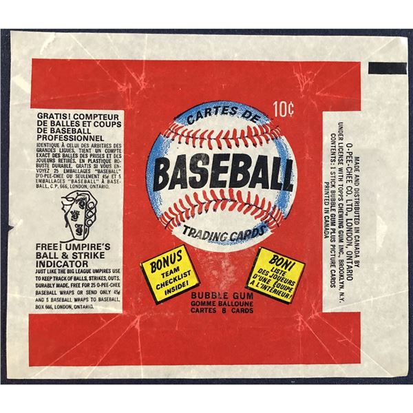 1974 O-PEE-CHEE BASEBALL WRAPPER