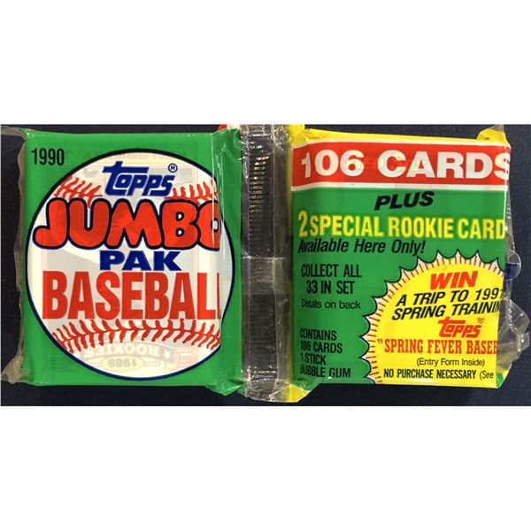 1990 TOPPS BASEBALL JUMBO PACK - KEN GRIFFEY JR. (HOF) & ERIC DAVIS SHOWING