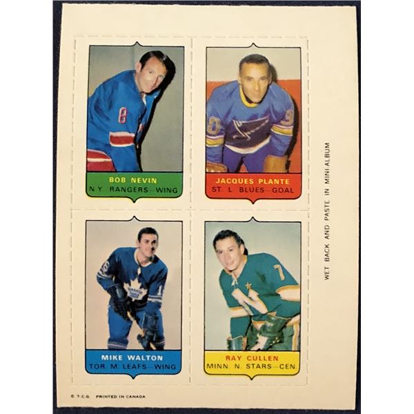 1969 O-PEE-CHEE HOCKEY 4-IN-1 JACQUES PLANTE (HOF)