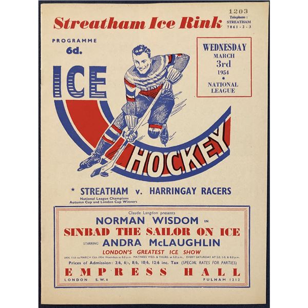 1953-54 BRITISH NATIONAL HOCKEY LEAGUE GAME PROGRAM