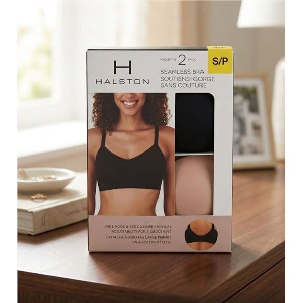 Halston 2-Pack Seamless Bra, Size S/P, Black