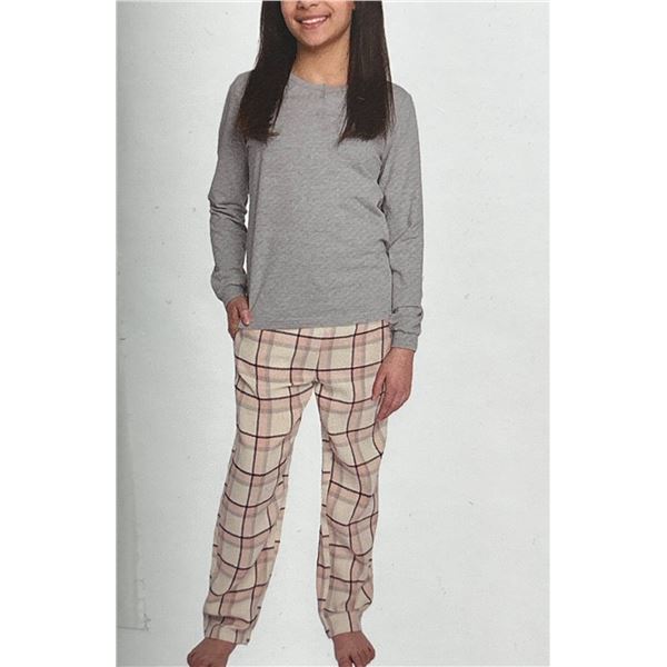 PL by Petit Lem Girl's Pyjama Set, Size 6, Two-Piece, Gray and Plaid