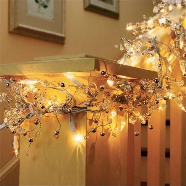 GE 50 Lights Glitter Gem Garland, Clear, 6 ft Lighted Length
