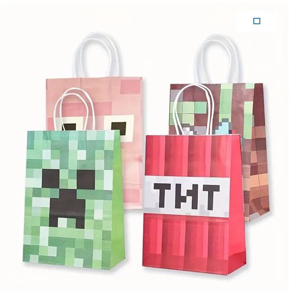 20 Pcs Pixel-Themed Paper Gift Bags with Rope Handles MC-Y198