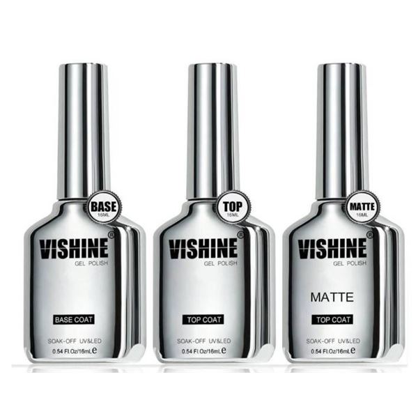 Vishine Gel Polish Set - Base Coat, Matte Top Coat, and Top Coat (16 mL Each)