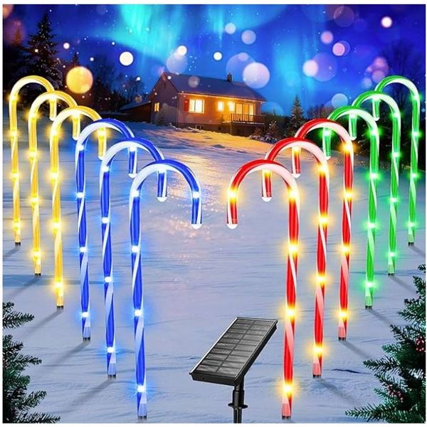 Fohil Solar Candy Cane Lights, 12 Pack Waterproof Solar Christmas Lights Outdoor, 8 Lighting Modes S