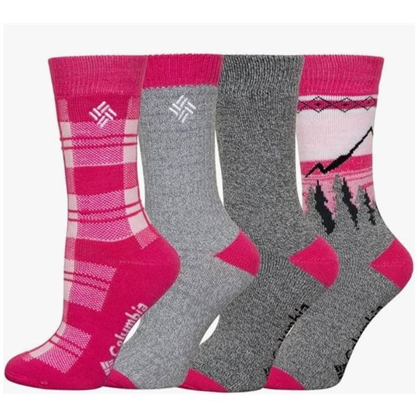 Columbia 4-Pair Set of Pink and Gray Socks, Fleece Interior, Size 4-10