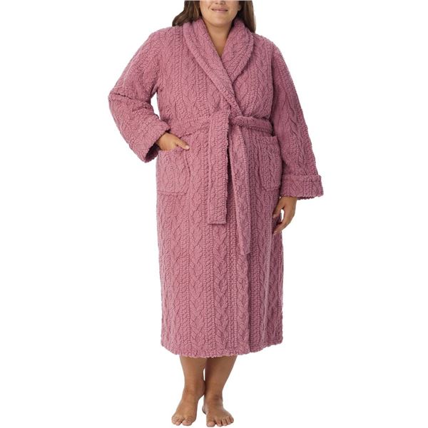Room Service Women's Robe, Textured Knit, Size XL/1X, Pink