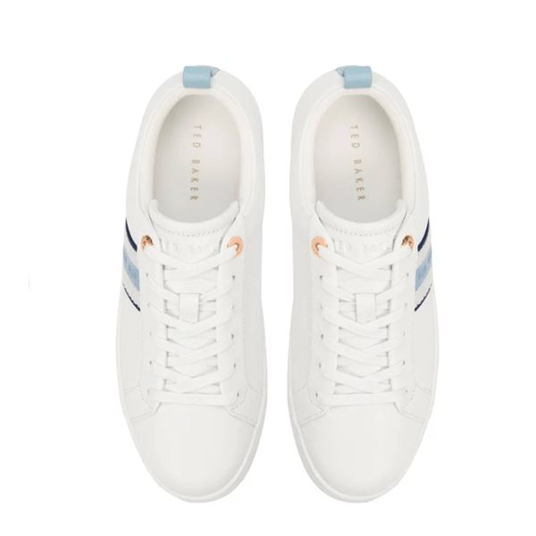 Ted Baker White Sneakers, Size 7, With Blue Stripes