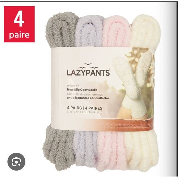 Lazypants Non-Slip Cozy Socks, 4 Pairs, Size Women's 5-10