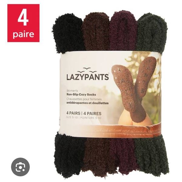 Lazypants Non-Slip Cozy Socks - 4 Pairs - Assorted Colors