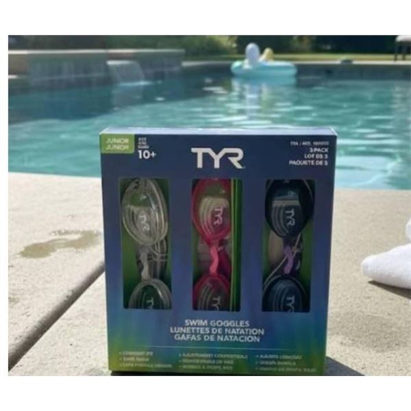 TYR Swim Goggles 3-Pack for Ages 10+, Model 1956732