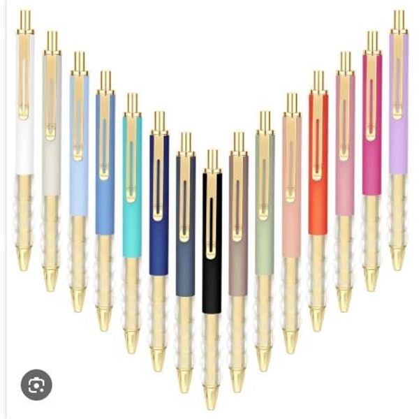 15 Retractable Black Ballpoint Pens with Assorted Barrel Colors