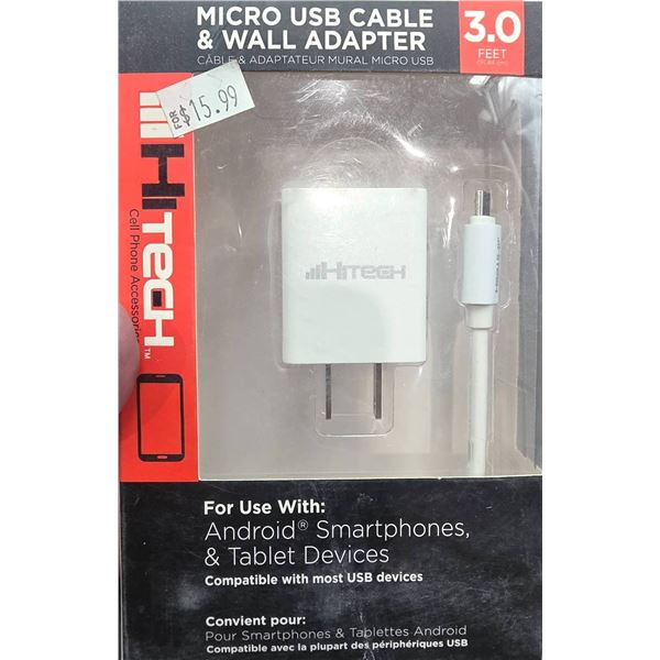 H-Tech Micro USB Cable and Wall Adapter, 3.0 Feet